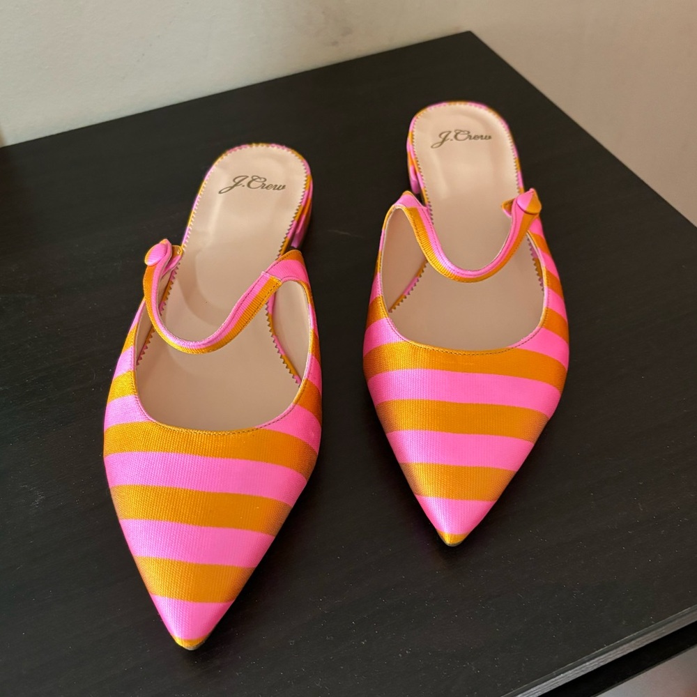 J CREW Ribbed Stain Stripped Flat Mules - 8.5